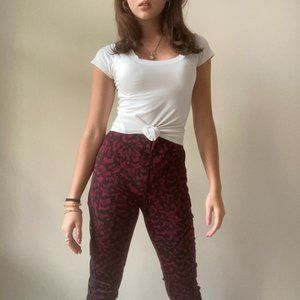 Maroon Print Cross Mesh Leggings